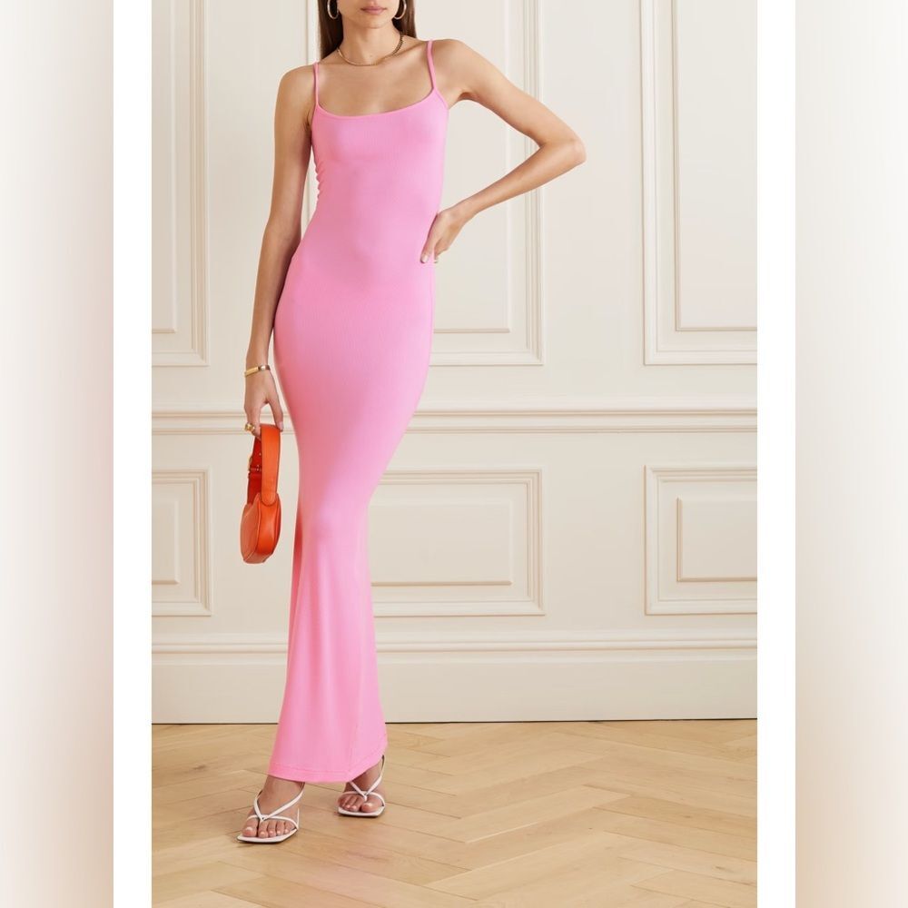 Skims Soft Lounge Long Slip Dress Cotton Candy Pink Size Large Barbiecore - Picture 2 of 13